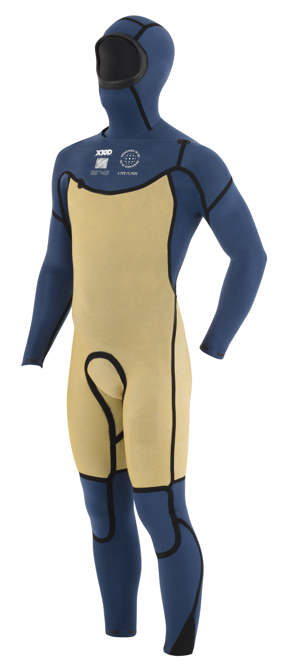 Binnenzijde van de Manera X10D Hooded FZ 5/4 herenwetsuit zwart