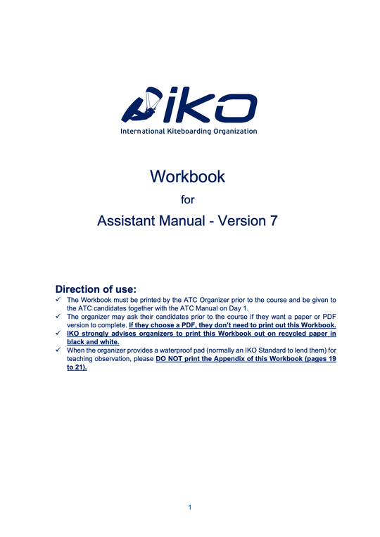 Workbook  Assistant Manual - Version 7