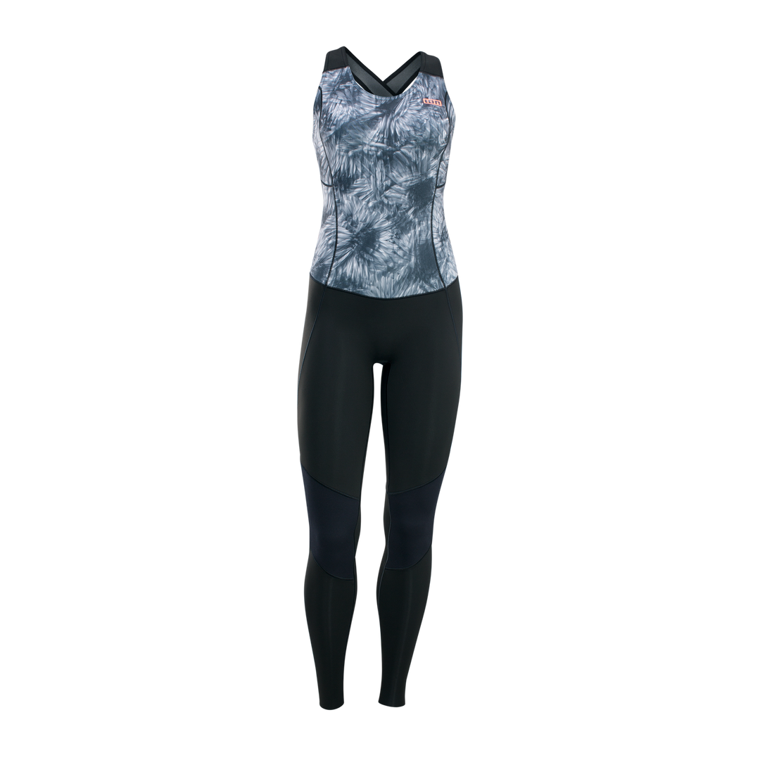 ION Amaze Long Jane 1.5 dameswetsuit in black flowers, voorzijde