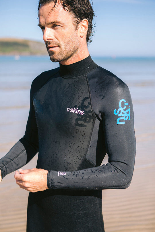 C-Skins Element 3/2 herenwetsuit zwart, antraciet en cyaan achteraanzicht
