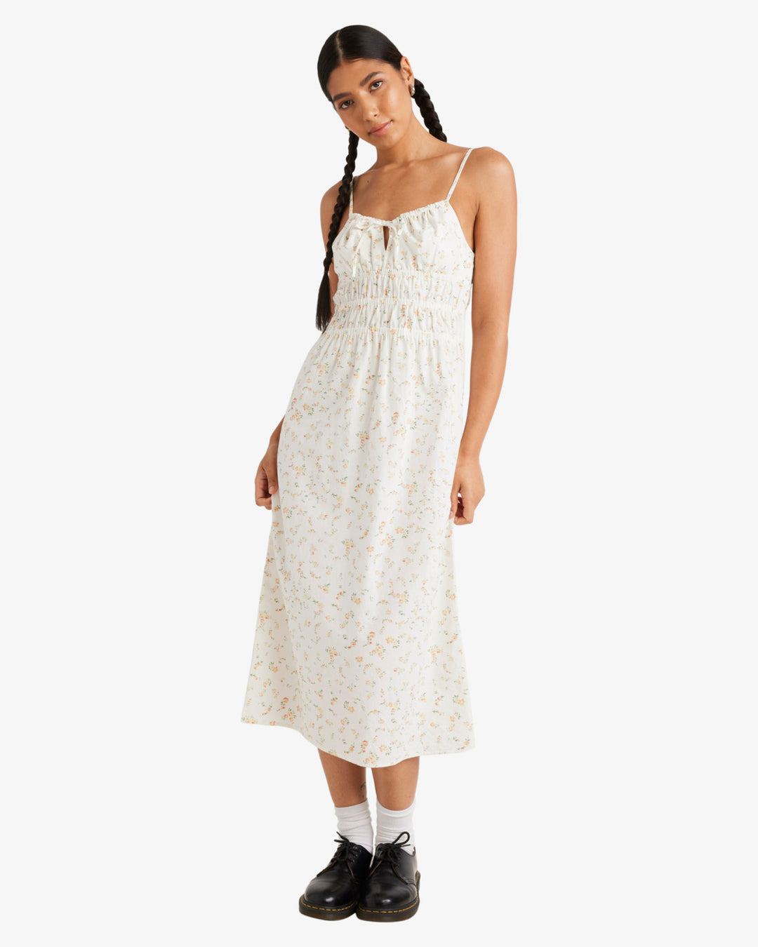 Blurred Ditsy Gathered - Midi Dress for Women